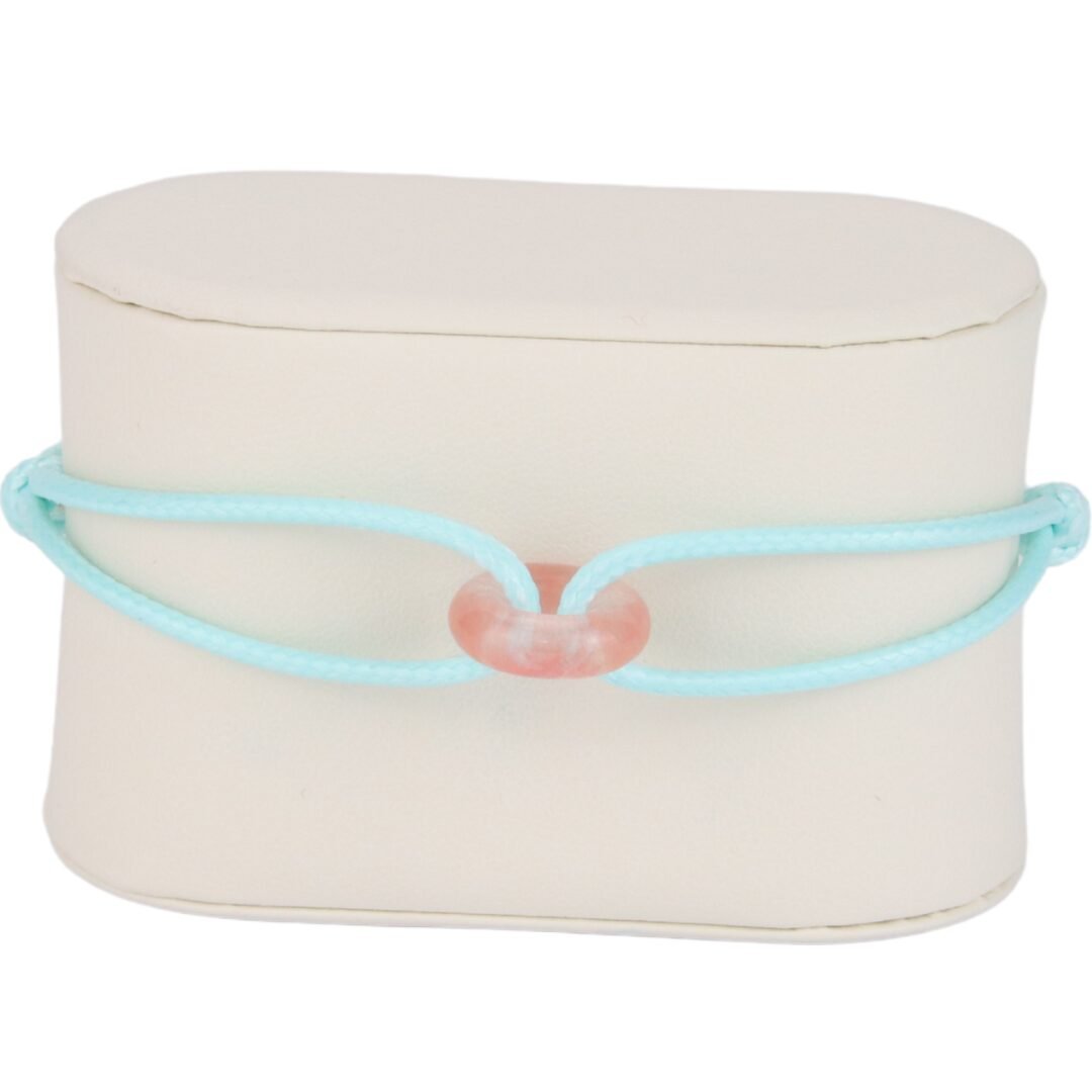 Bracelet Cordon Bleu Clair avec Anneau Rose