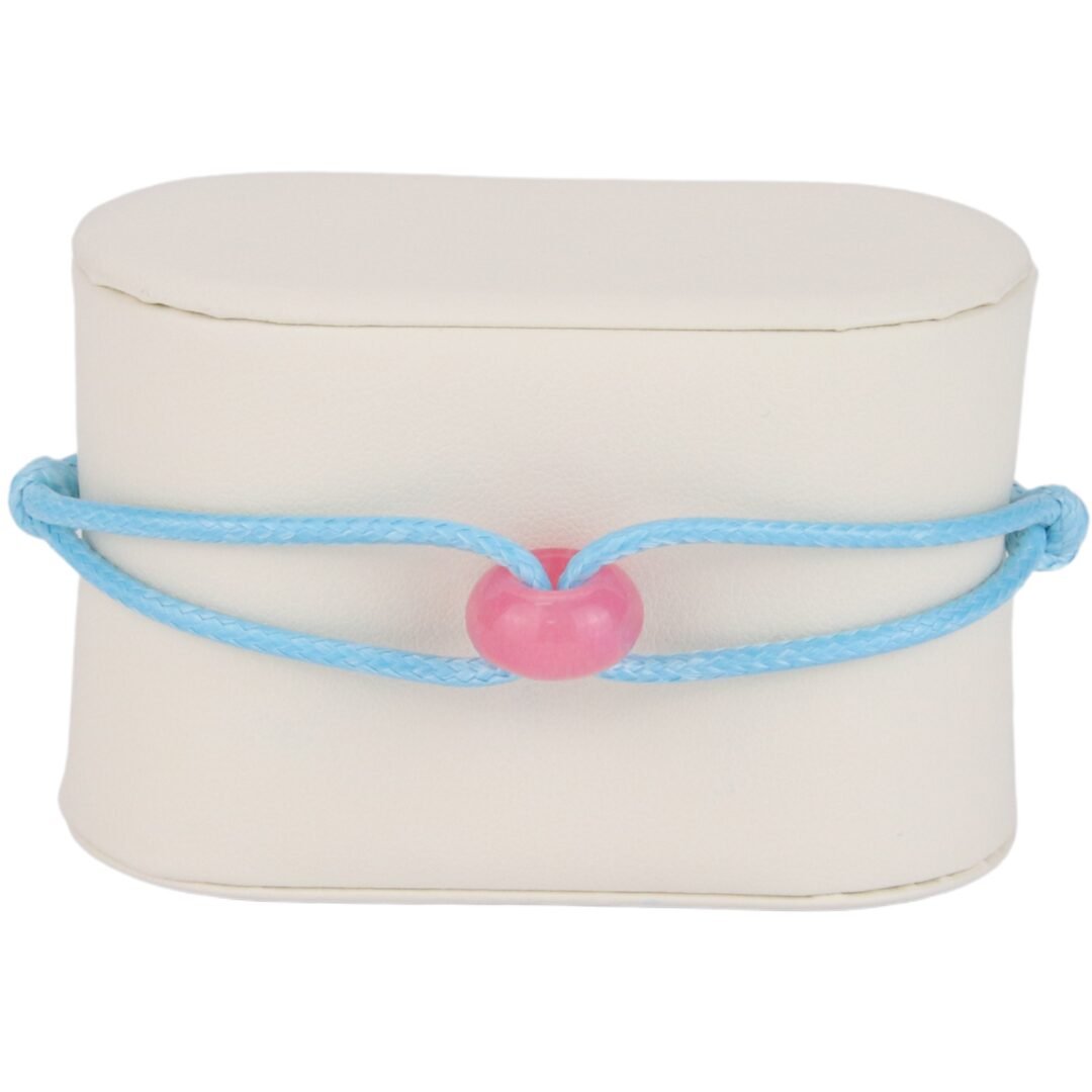 Bracelet Cordon Bleu avec Anneau en Pierre Rose