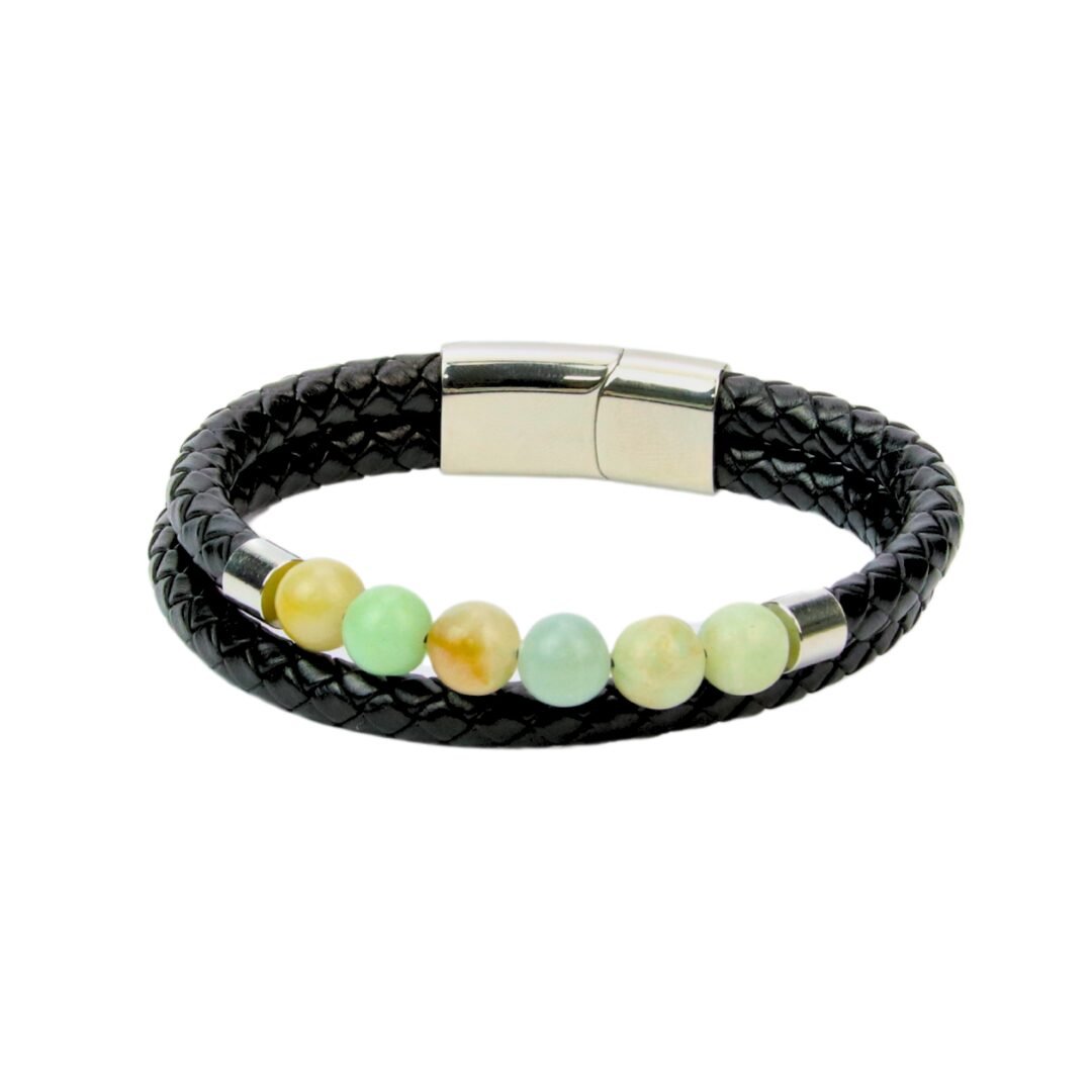 Bracelet Amazonite Cuir Véritable