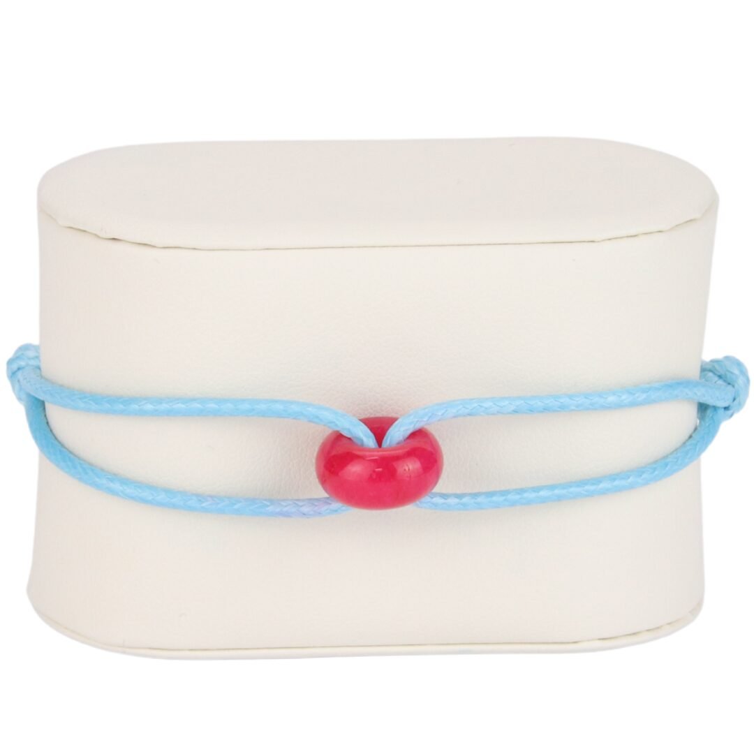 Bracelet Cordon Bleu Ciel avec Perle Rouge