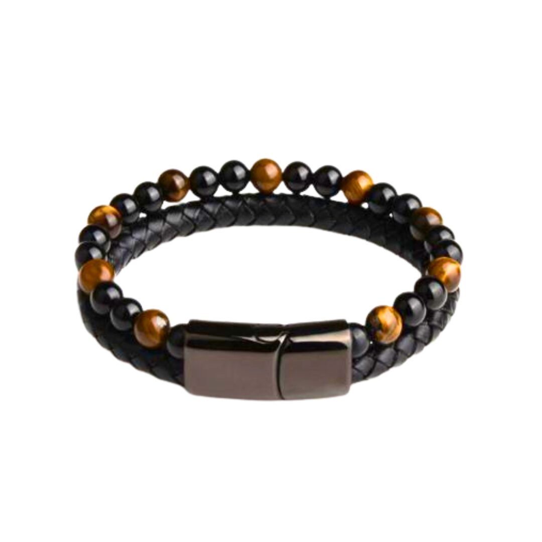 Bracelet Rafahyati Pierres Naturelles Noir et Œil de Tigre