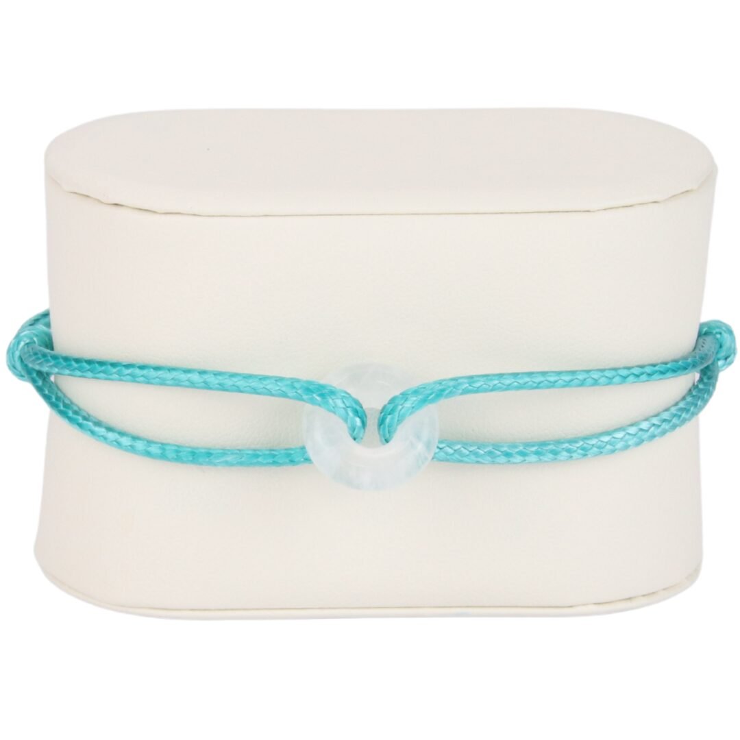 Bracelet Cordon Bleu Clair avec Anneau en Pierre Naturelle Blanche