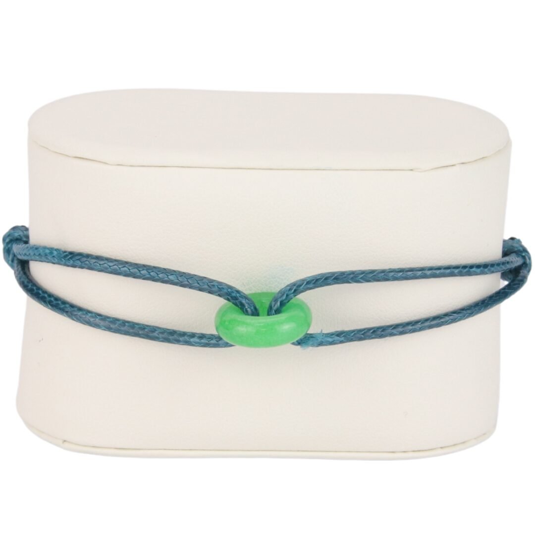 Bracelet Cordon Bleu Pétrole avec Anneau en Pierre Naturelle