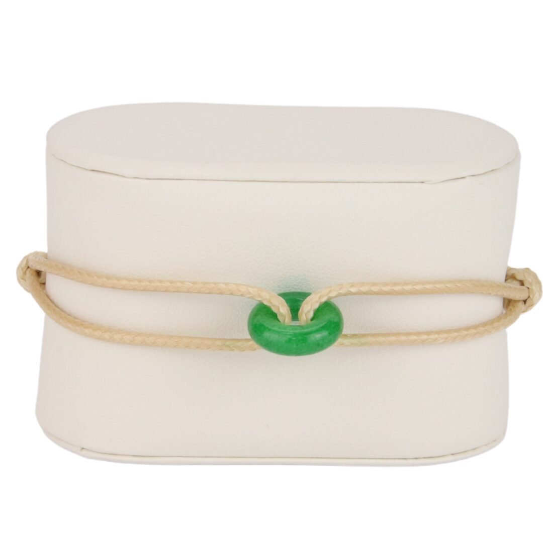 Bracelet Cordon Beige avec Anneau Vert